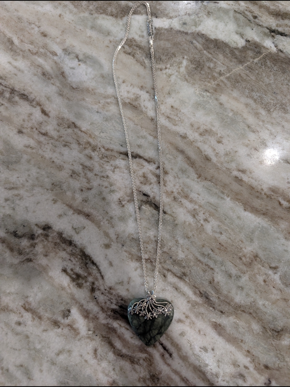 Connemara Marble Heart with Sterling Shamrocks Pendant And Chain - Picture 6 of 9